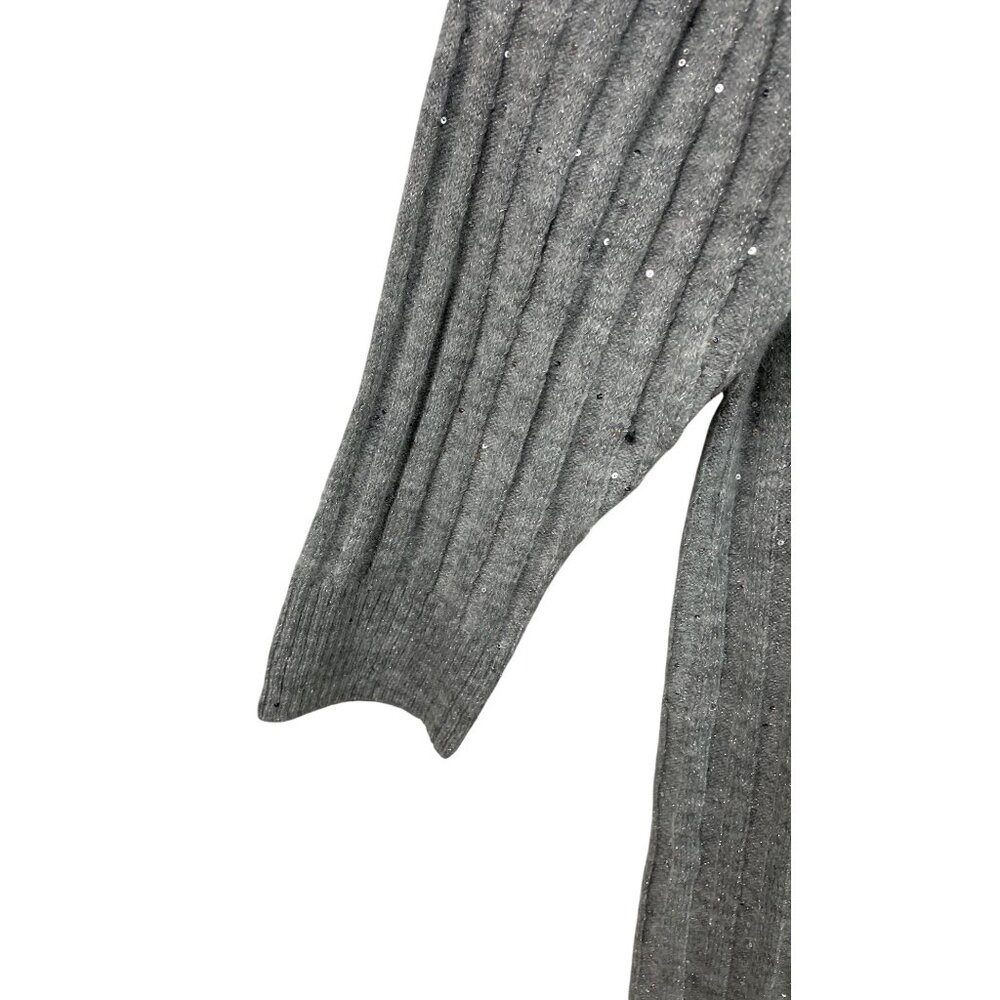 Ophelia Roe Gray Ribbed Knit Sweater Dress Sequins & High Neckline Womens Size 3 - Picture 4 of 9